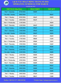 Lịch tàu Phú Quý Express Phan Thiết - Phú Quý 3/2026